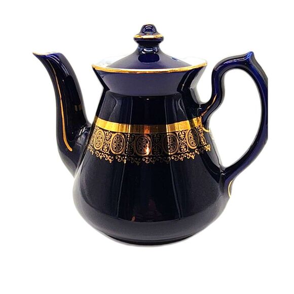 Vintage Hall Royal Blue & Gold Collectible Teapot 063X 6 Cup - Picture 3 of 9